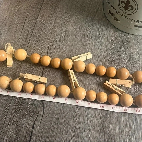 Wood Bead Garland with Clothes Pin Photo/Card Holders, One Size, Natural Color - Picture 3 of 6
